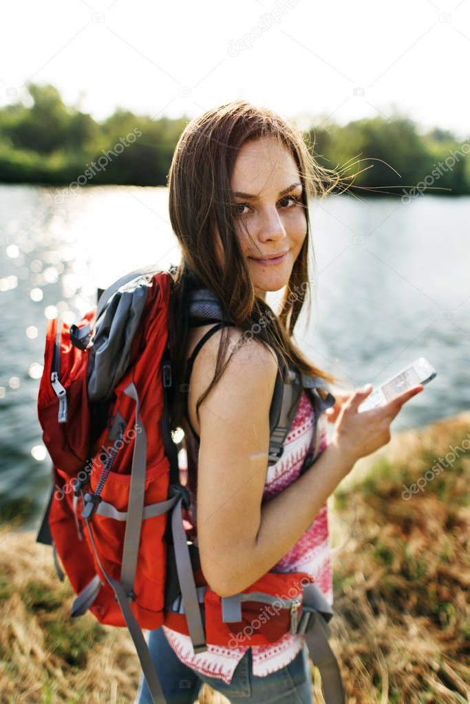 traveler girl with backpack