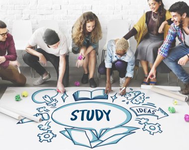 Kattaki insanlar çizim afiş