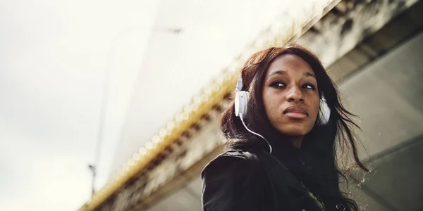 African Woman Listening Music — Stock Photo, Image