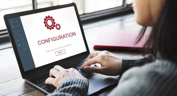 Woman working with laptop in cafe — Stock Photo, Image