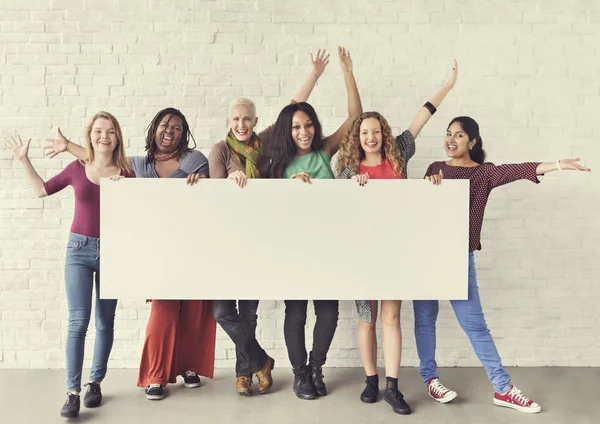 Diversity women holds placard — Stock Photo, Image