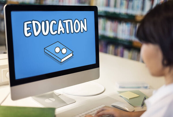 student girl working with computer