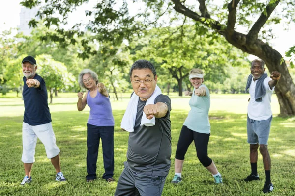 Amici anziani che fanno esercizio — Foto Stock