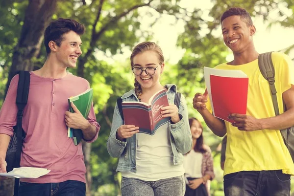 Estudantes felizes estudando juntos — Fotografia de Stock