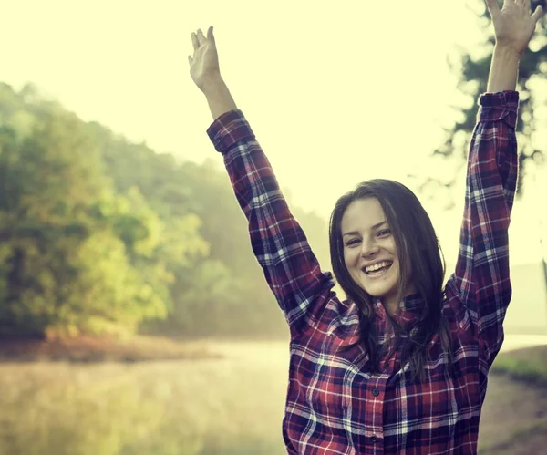 Girl Relaxing in Forest — Stock Photo, Image