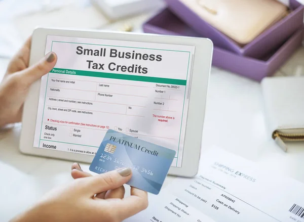 Small Business Tax Credits Claim Return Deduction Refund Concept — Stock Photo, Image