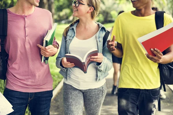 Glückliche Schüler, die gemeinsam lernen — Stockfoto