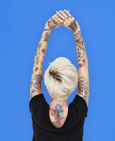 Woman in tattoos back view — Stock Photo, Image