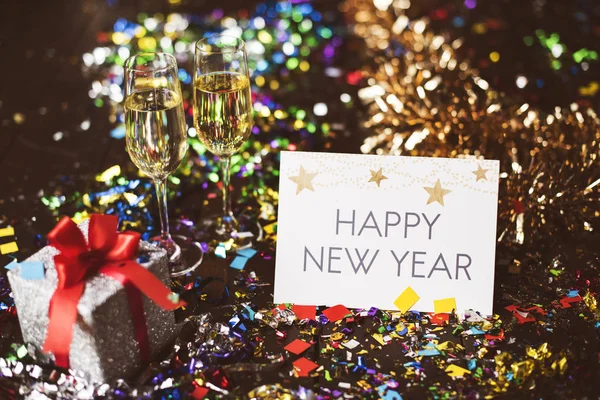 Champagne glasses on party table — Stock Photo, Image