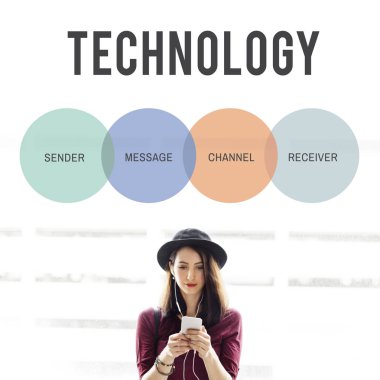 Akıllı telefon tarama şapkalı kadın