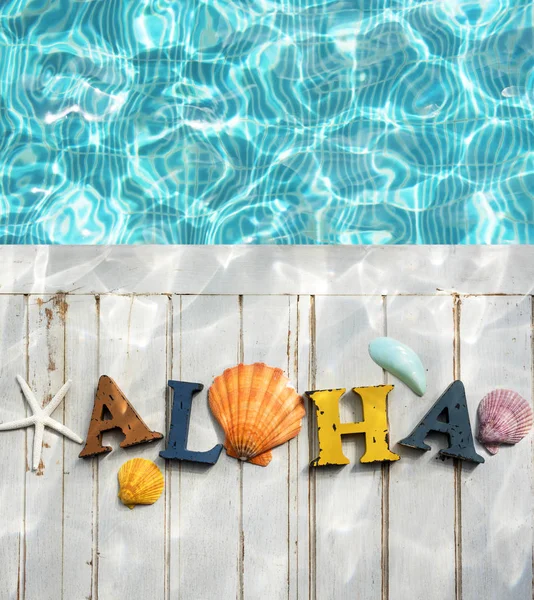 Aloha Text near Swimming Pool — Stock Photo, Image