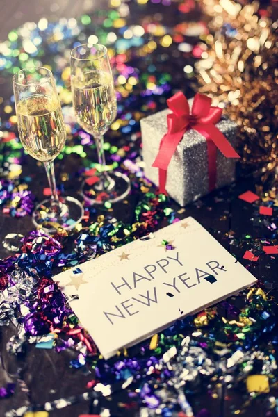 Champagne glasses on party table — Stock Photo, Image