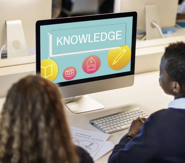 Classmate pupils using computer — Stock Photo, Image