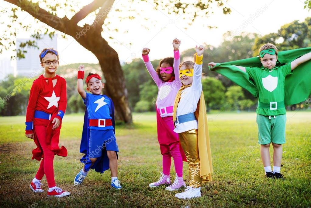 Superheroes Cheerful Kids playing