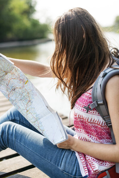 girl with travel map