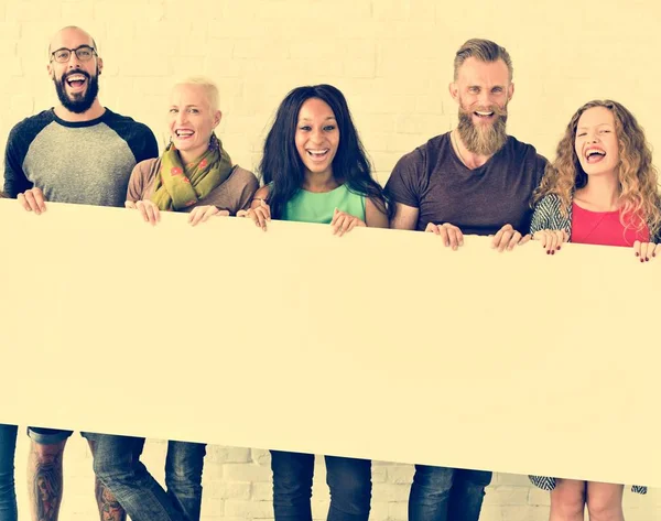 People holding informational board — Stock Photo, Image