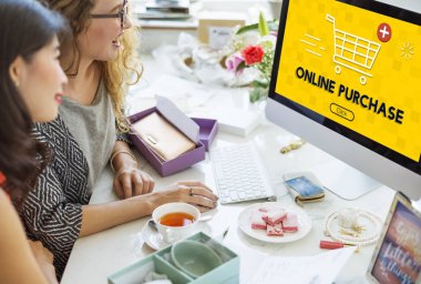 women shopping online clipart