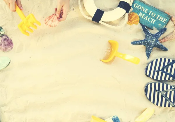 Beach sand with Lifesaving belt — Stock Photo, Image