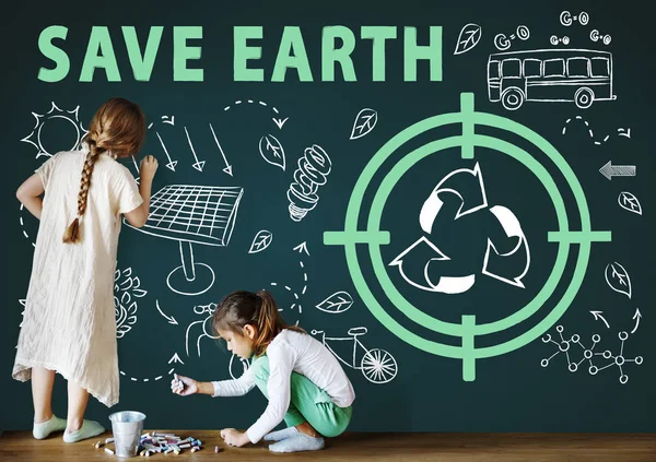 Children drawing on the blackboard — Stock Photo, Image