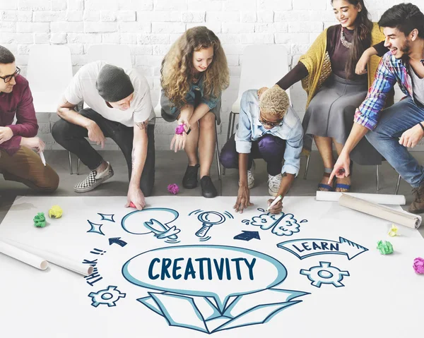 People drawing banner on floor — Stock Photo, Image