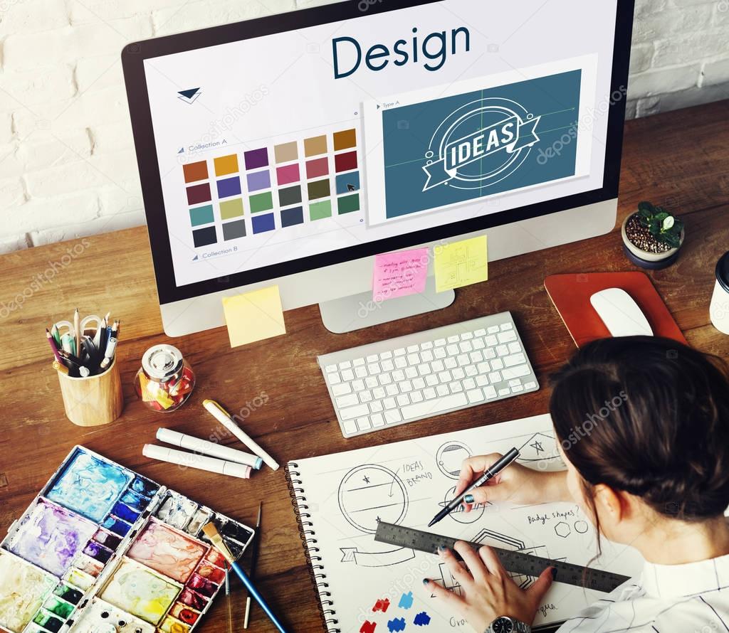 Woman working with computer, Design Concept
