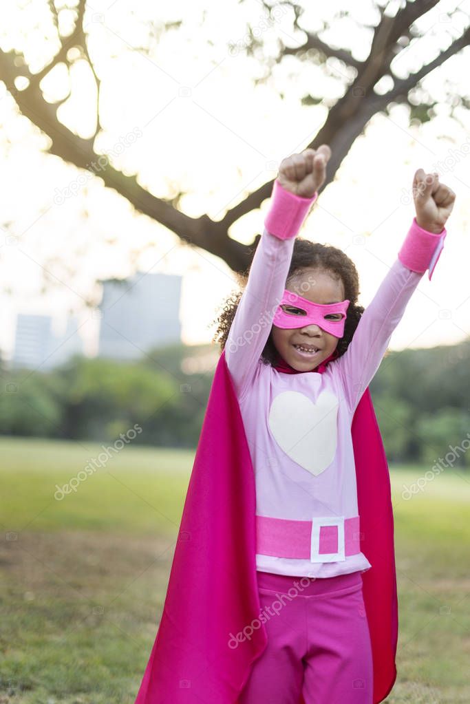 Superheroes Cheerful girl have fun