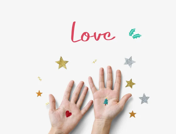 Human hands with celebration confetti — Stock Photo, Image