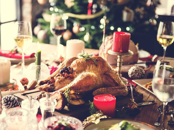 Christmas Celebration and table with meals