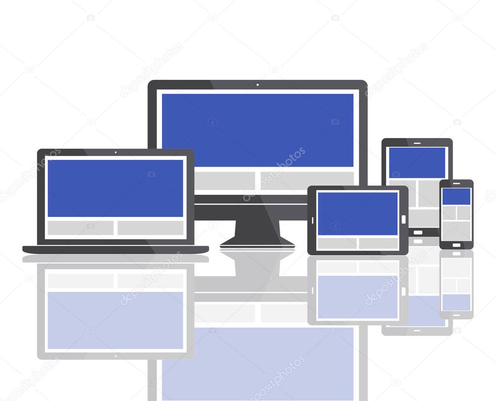 digital devices on white background