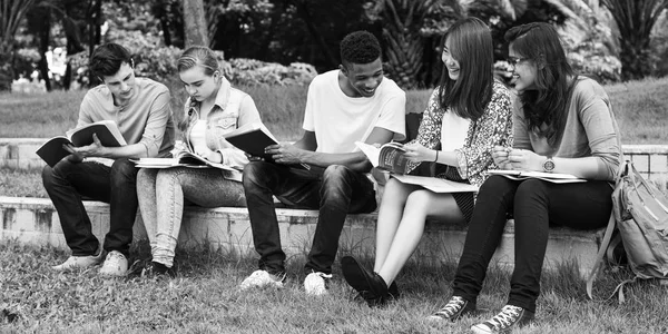 Olika studenter studera utomhus — Stockfoto