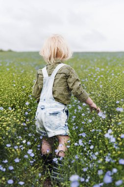 Çiçek alandaki küçük çocuk