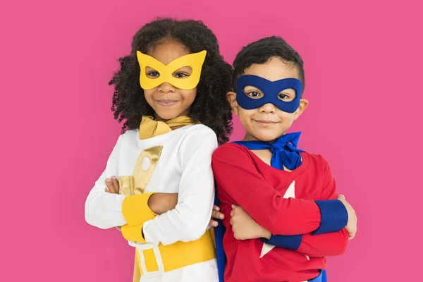 Superhero Children embracing and posing — Stock Photo, Image