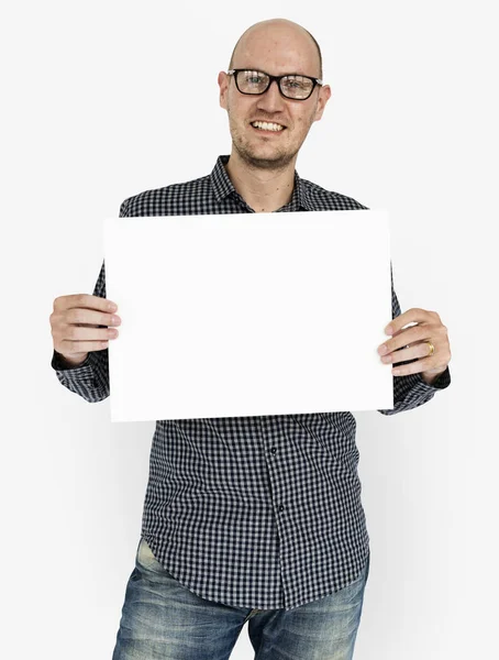 Hombre sosteniendo pancarta —  Fotos de Stock