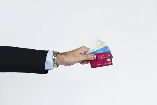 Businessman holding credit cards — Stock Photo, Image