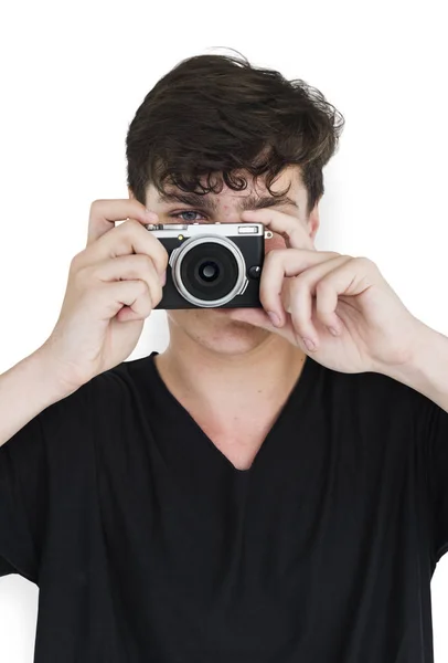 Man taking pictures on camera — Stock Photo, Image