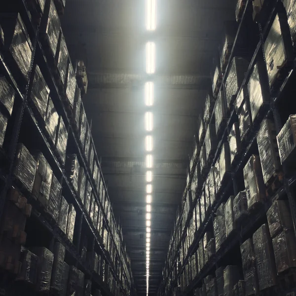 Warehouse interior with light bulbs — Stock Photo, Image