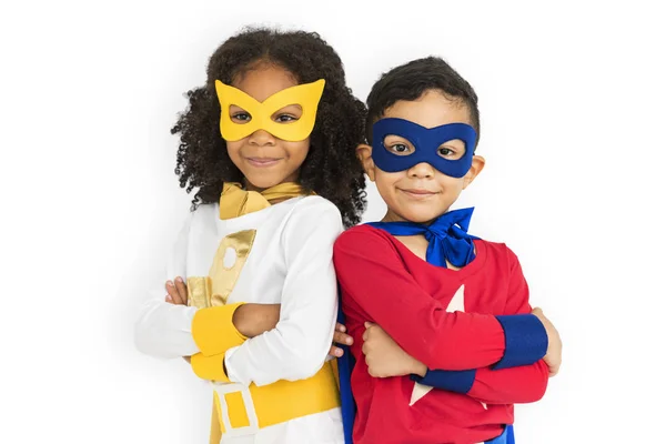 Superhero Children embracing and posing — Stock Photo, Image