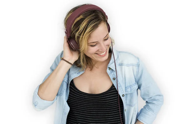 Ragazza Ascolta Musica in Cuffia — Foto Stock