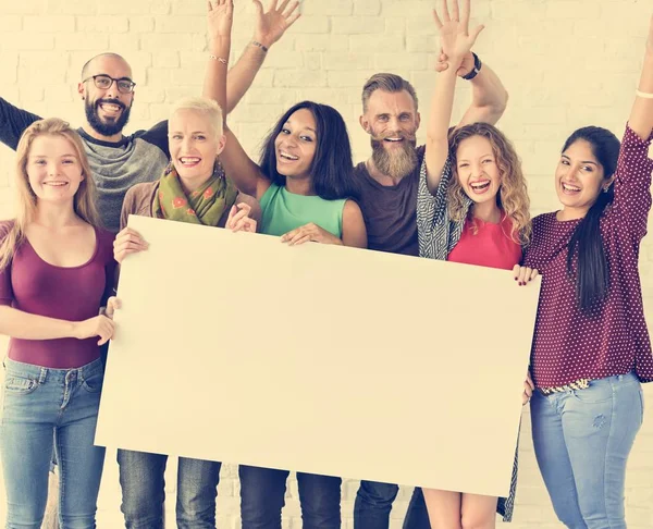 People holding informational board — Stock Photo, Image