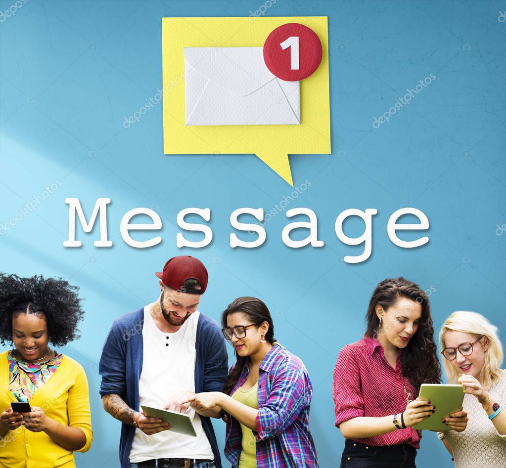 Students using different digital devisces, Message Concept