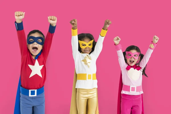 Little children in costumes superheroes — Stock Photo, Image