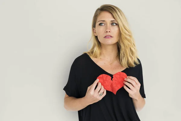 Girl Holding Broken Heart — Stock Photo, Image