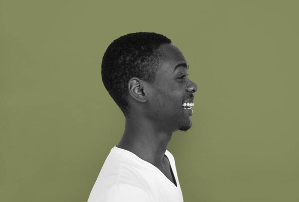 Side portrait of African Male model posing, studio Shoot Concept