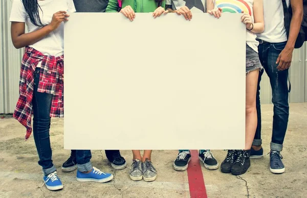 People Holding Blank Placard