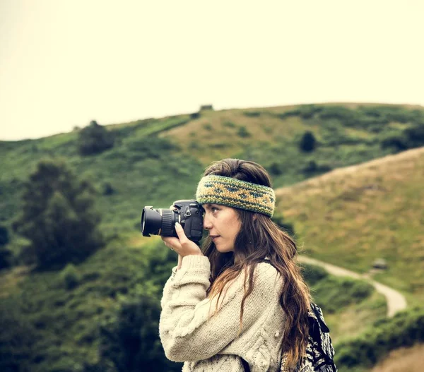 Young Woman with Photo Camera — Stock Photo, Image