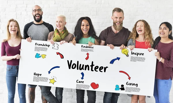 People holding informational board — Stock Photo, Image