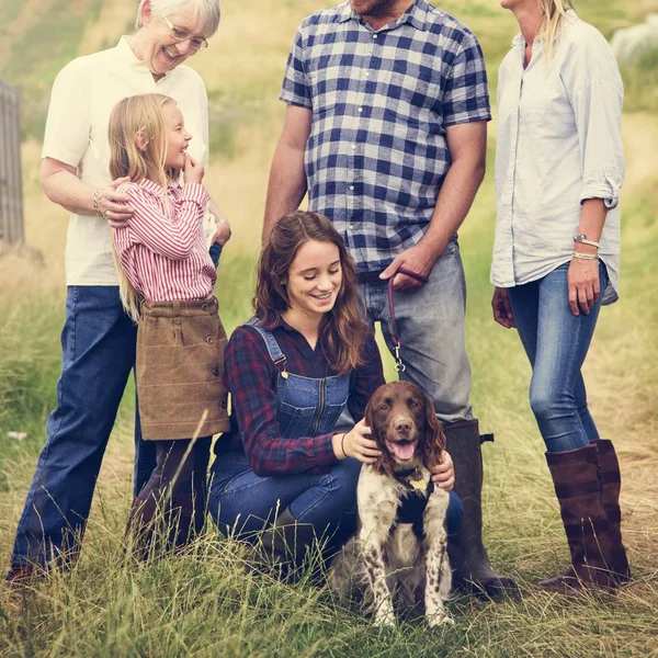 Family with Dog Outdoors — Stock Photo, Image