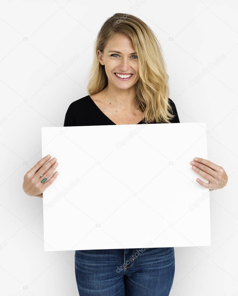 woman holding placard