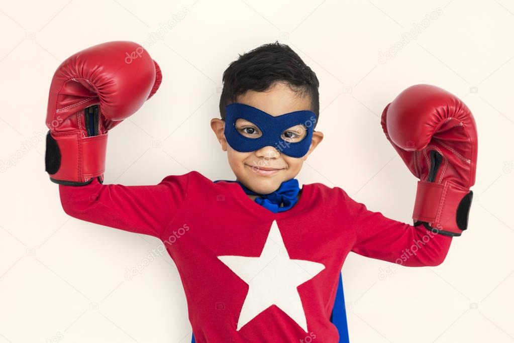 Boy in costume superhero 