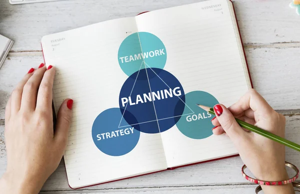 Woman writing notes in diary — Stock Photo, Image